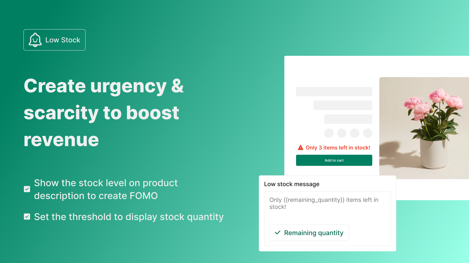 image displaying low stock messages for product description