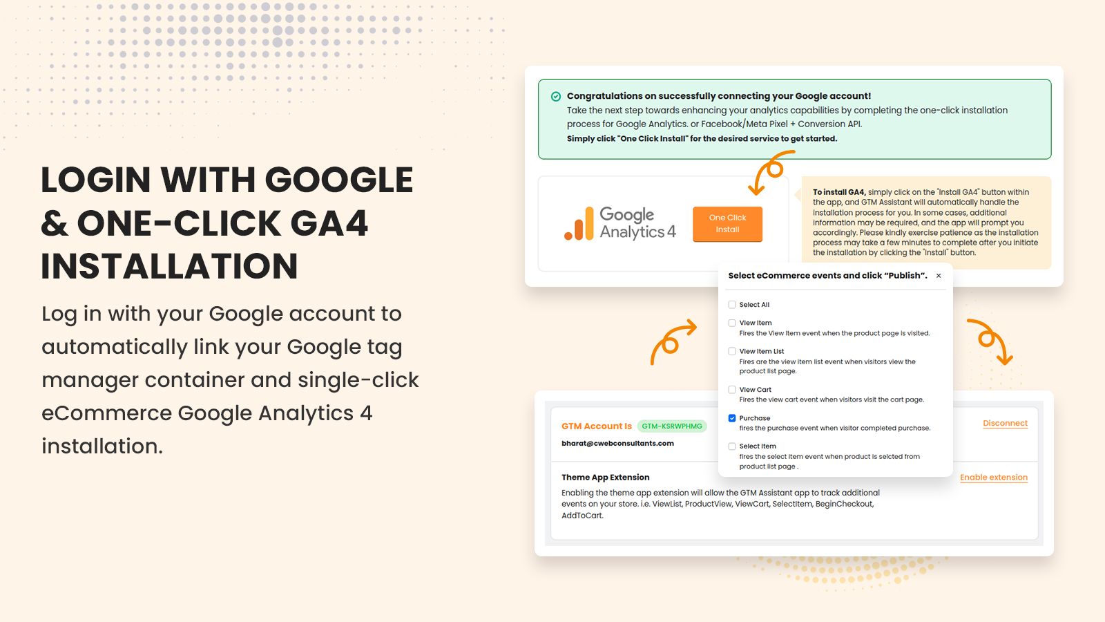 Login with Google, Install GA4, and Enable eCommerce Events