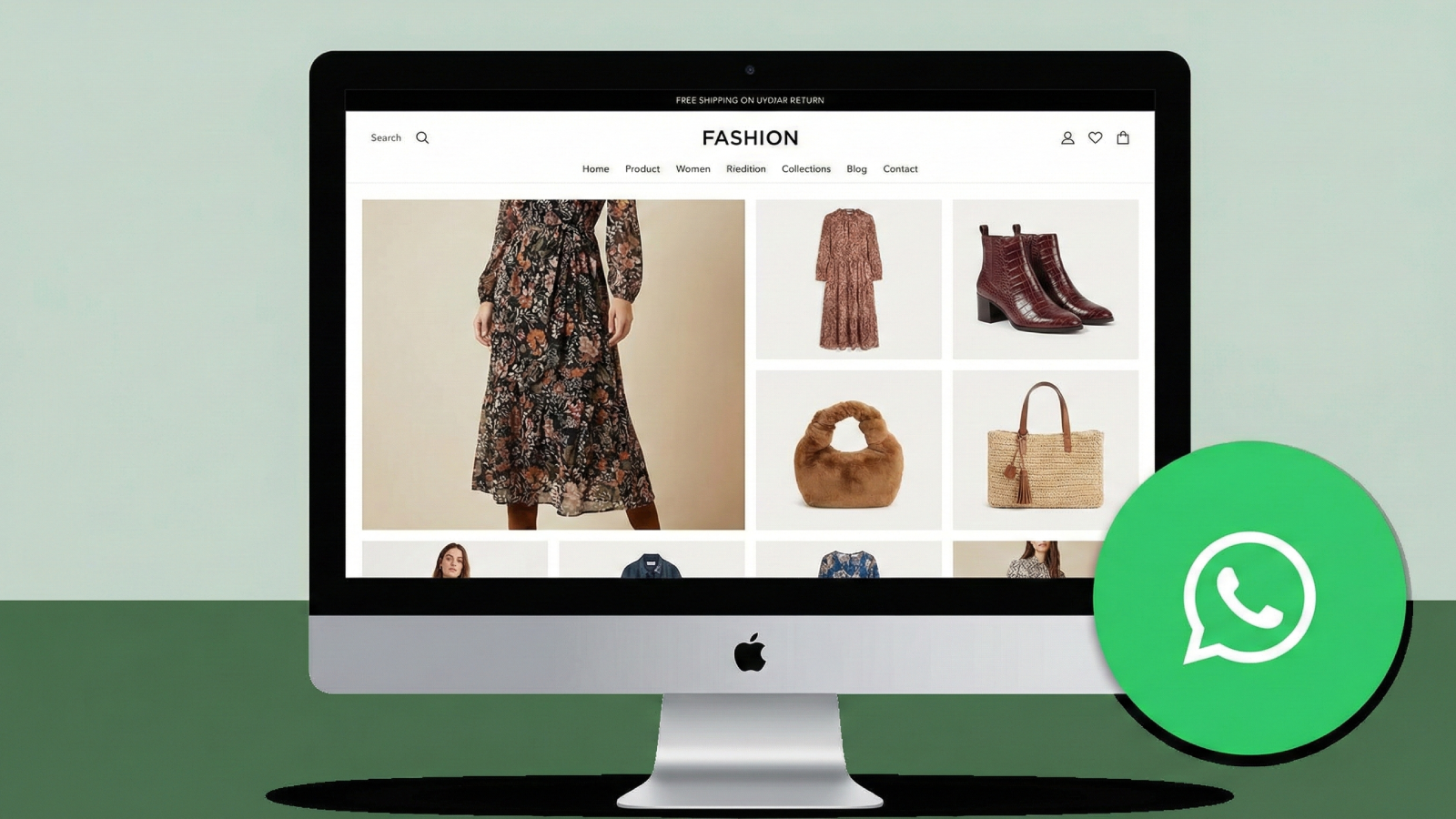 A floating WhatsApp chat button on a live store.