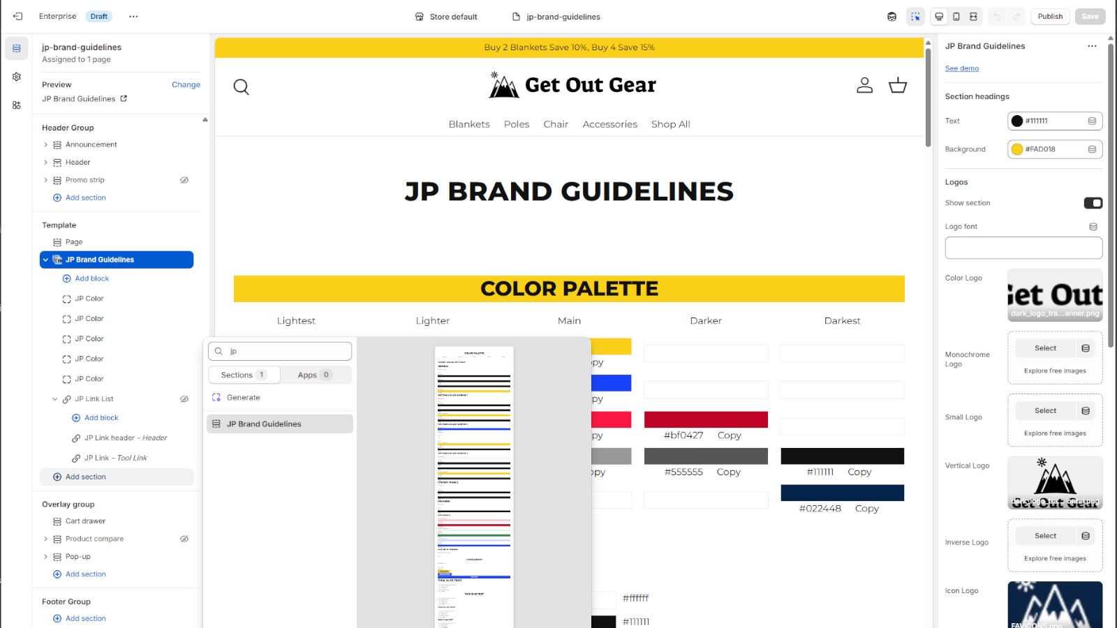 Image of section on theme editor