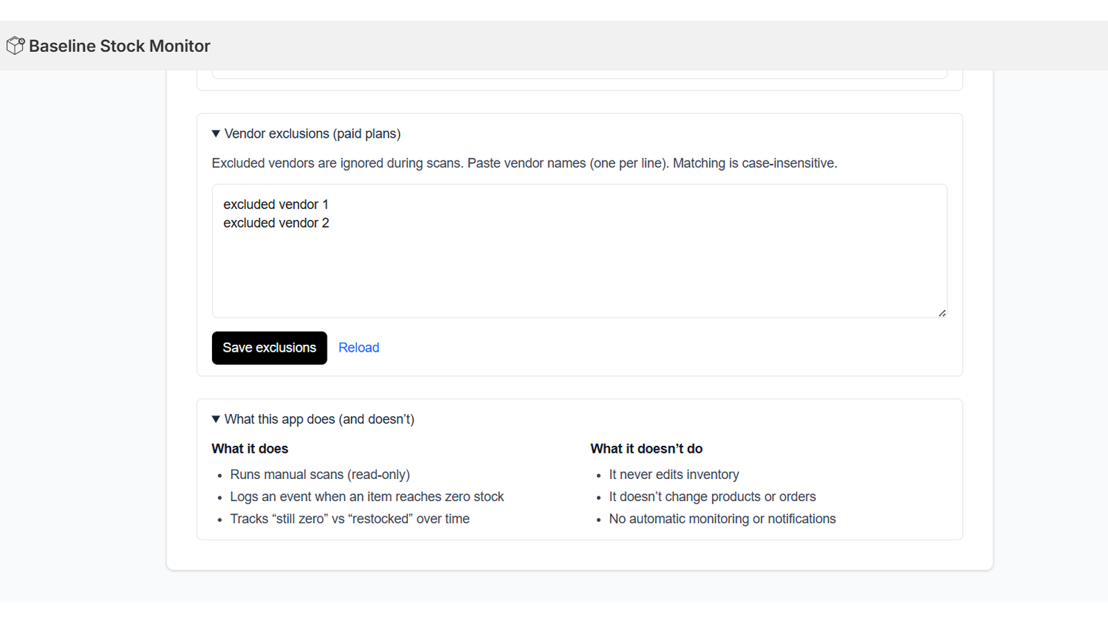 vendor exclusion settings