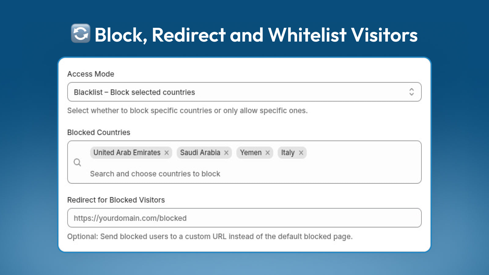 Block, Redirect and Whitelist