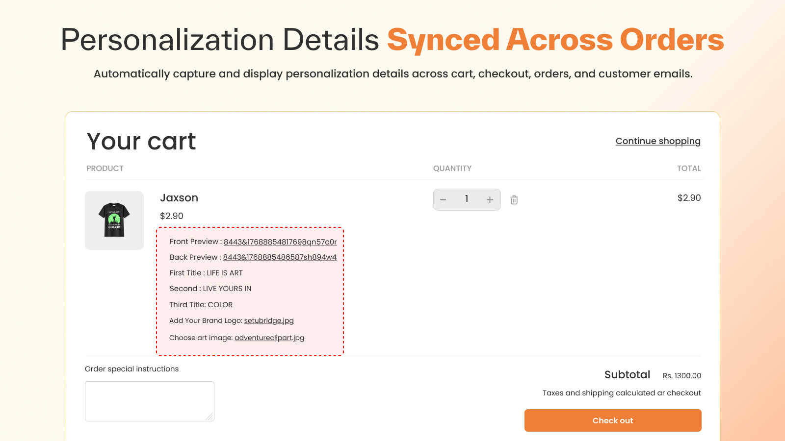 Personalization in the cart, checkout