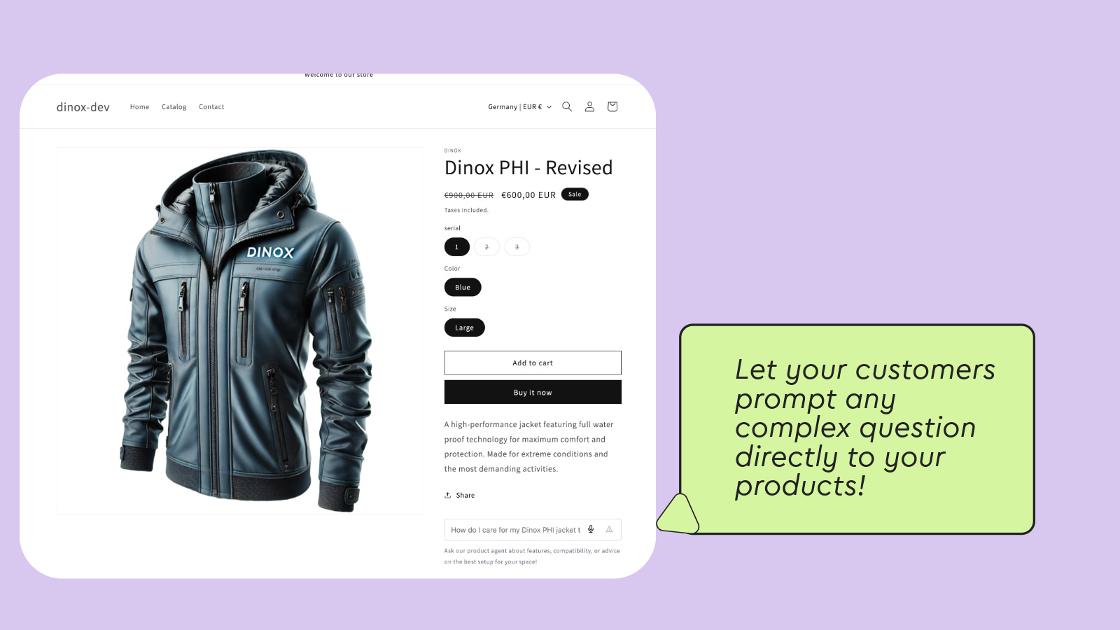 Example of how the prompt input looks in the product page