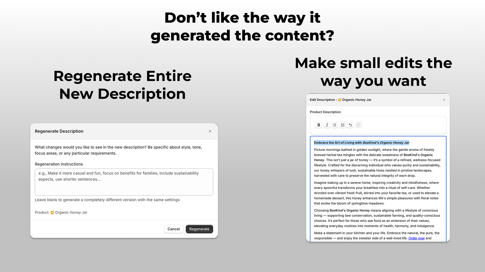 regenerate and make edits to the ai generated content