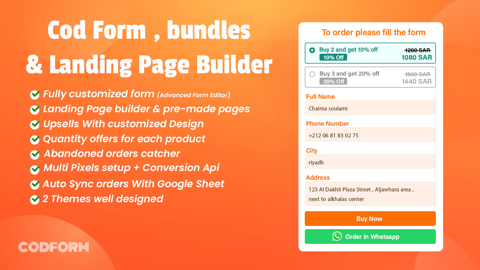 cod form, bundles, upsells, landing page builder