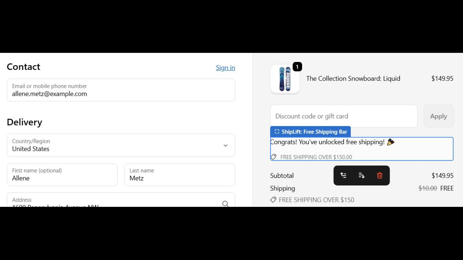Free shipping automatically applied when threshold reached.