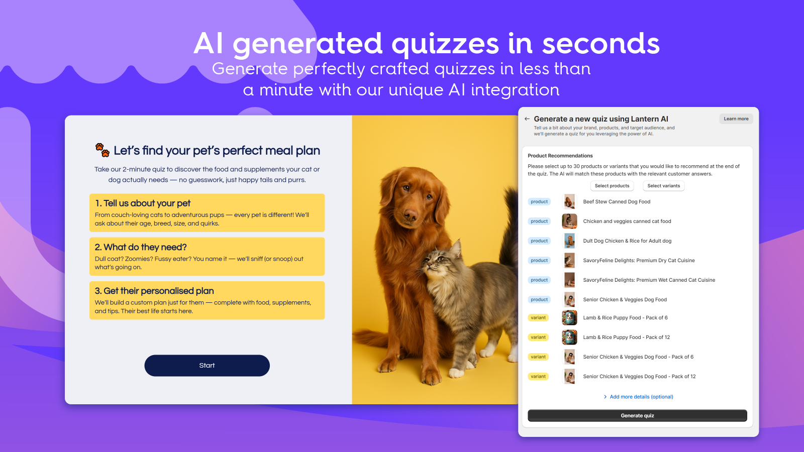 AI generated quizzes in less than a minute with product matching