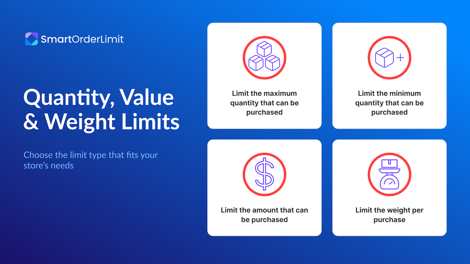 Quantity, value & weight limits in one simple builder.