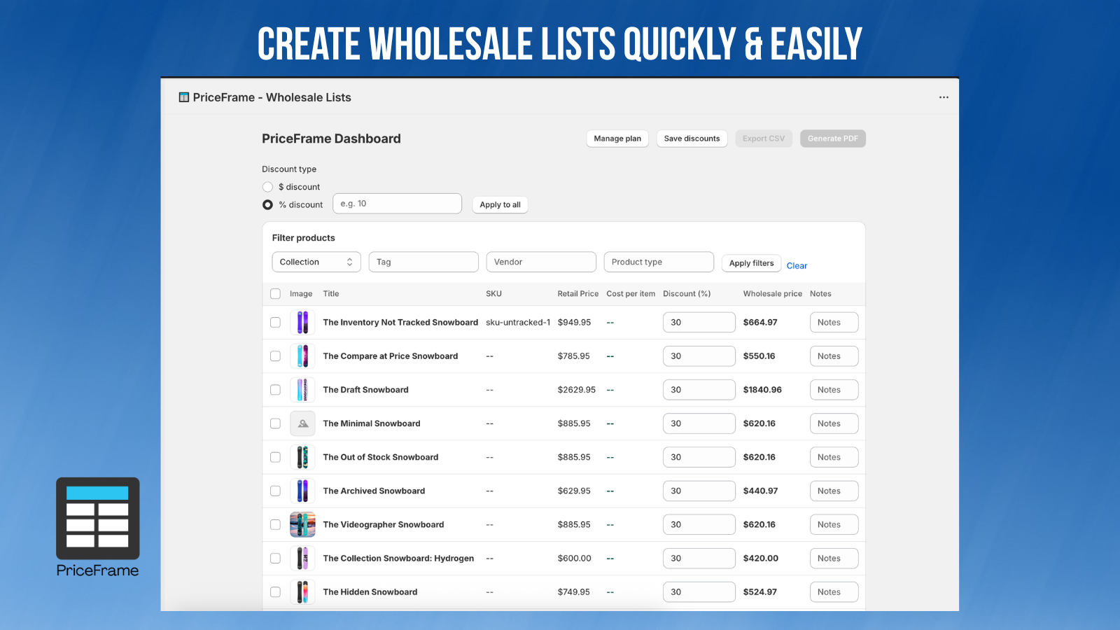 Create price lists