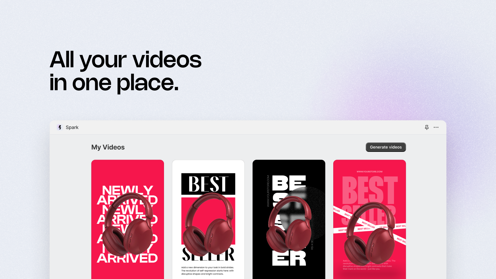 Your video gallery. All your Ads or promo in one place