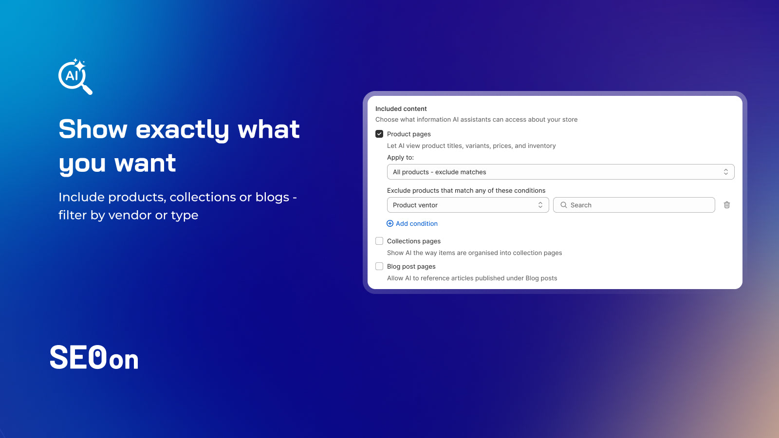 Pick products, collections or blogs to include