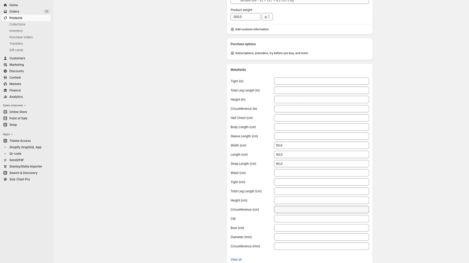 variant metafields created
