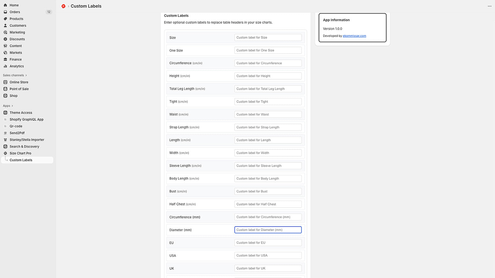 add custom labels to fields