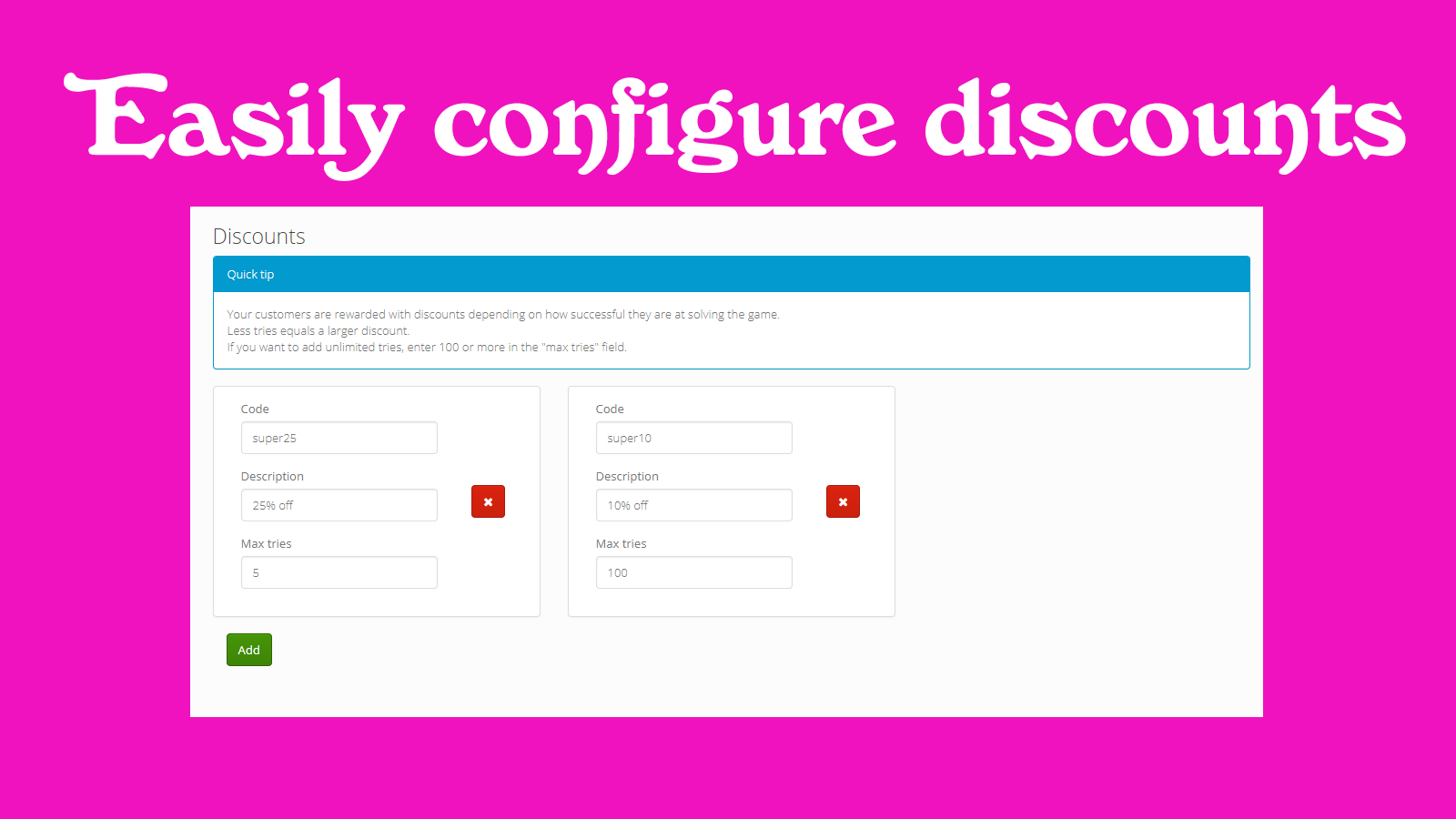 Easily add or change discount codes