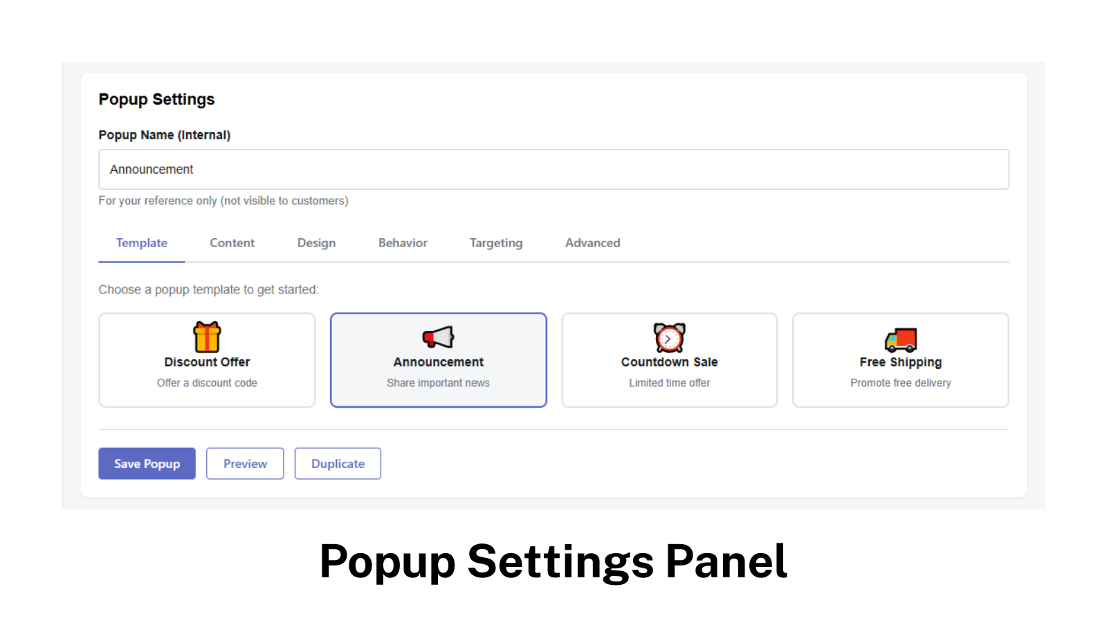 Popup Settings Panel