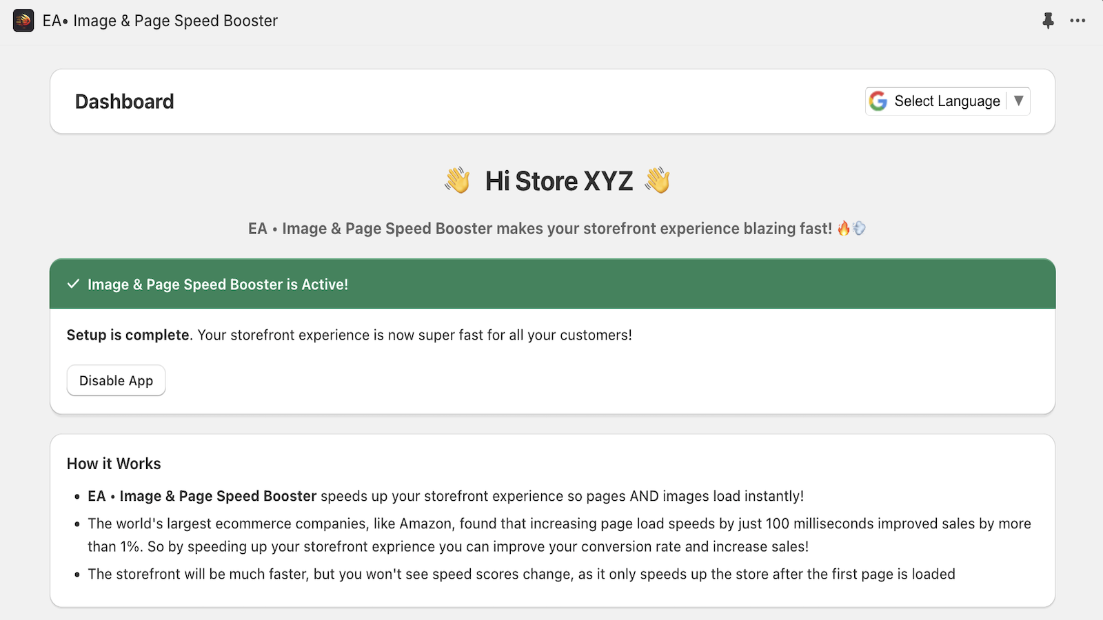 One Click Setup Page Speed Booster