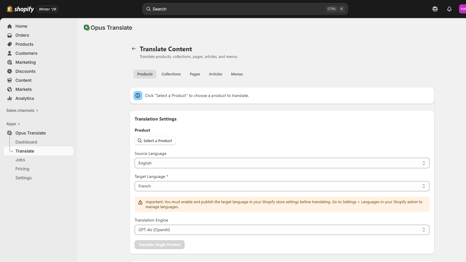 Translate Products, Collections & More