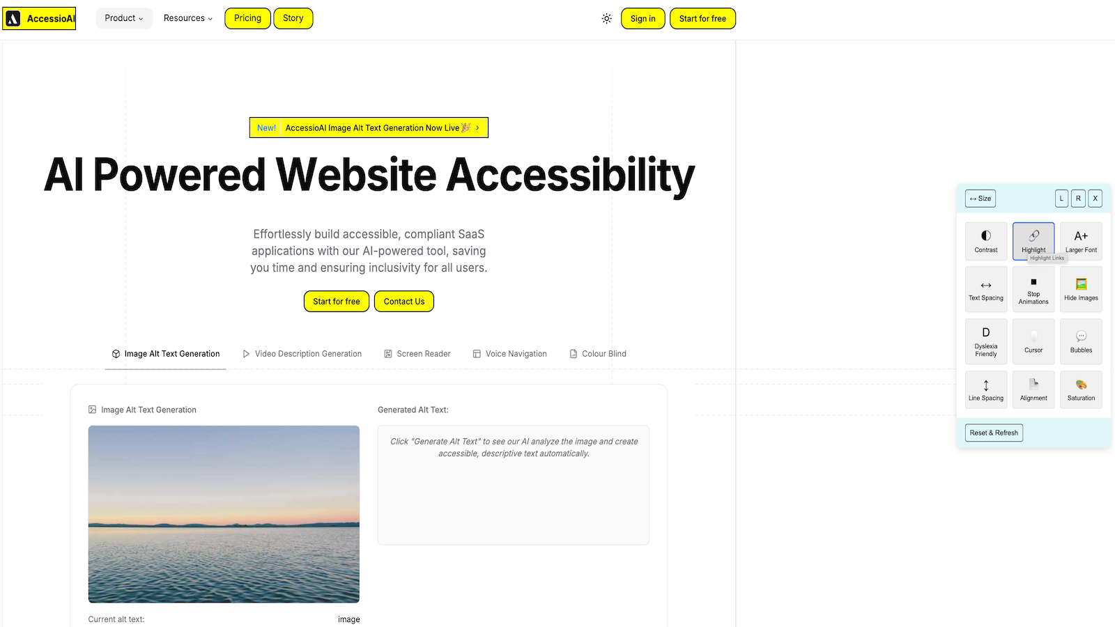 Accessio AI Accessibility Widget and Link Highlights