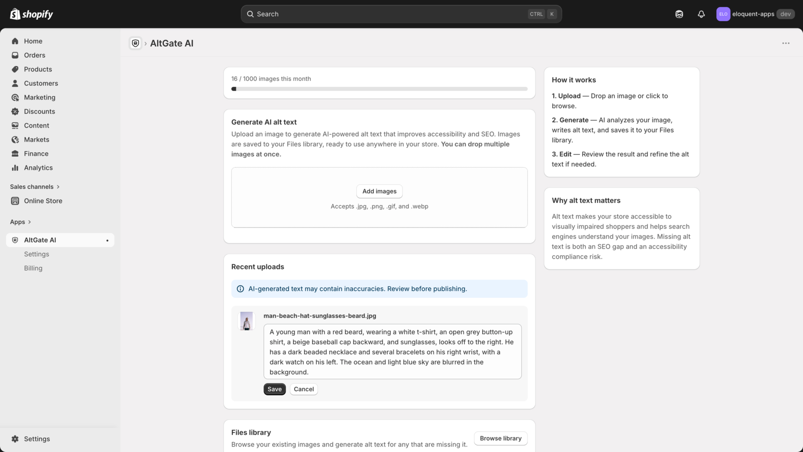 Inline editor refining AI-generated alt text