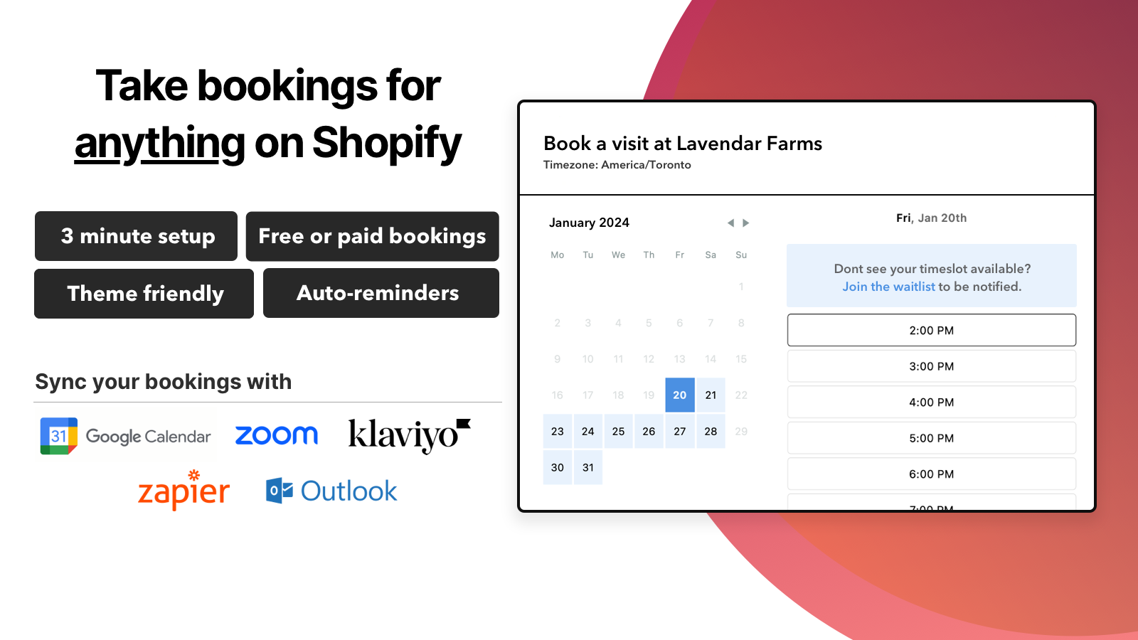 Take booking and appointments for anything on Shopify.