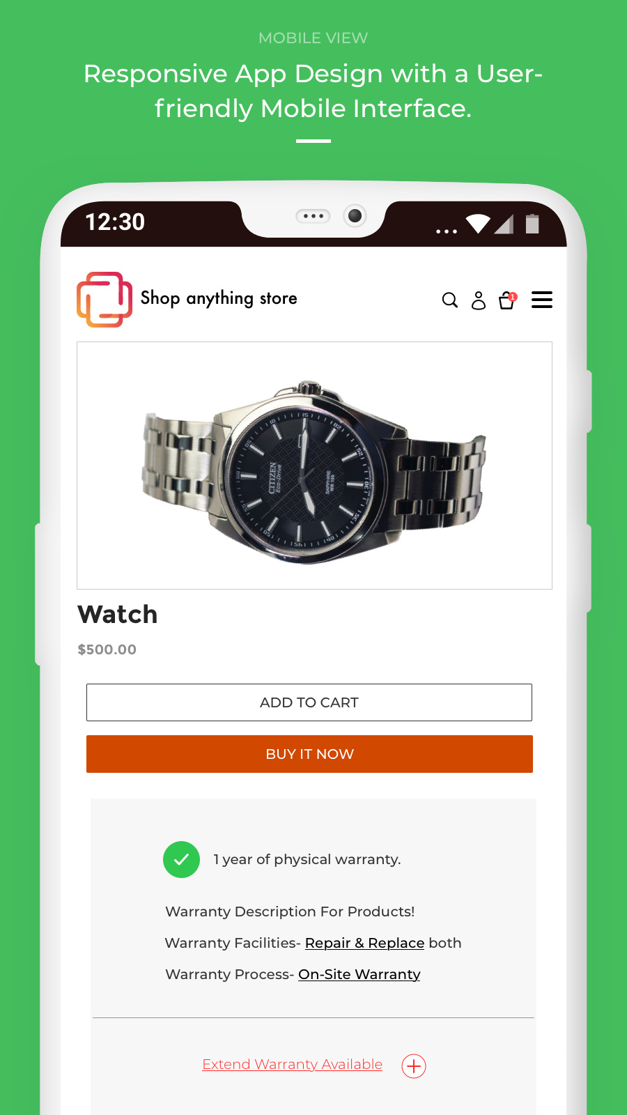 warranty app - frontend view