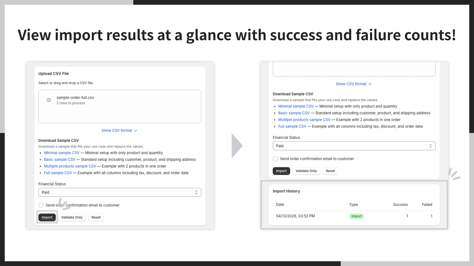 View import results at a glance with success and failure counts!