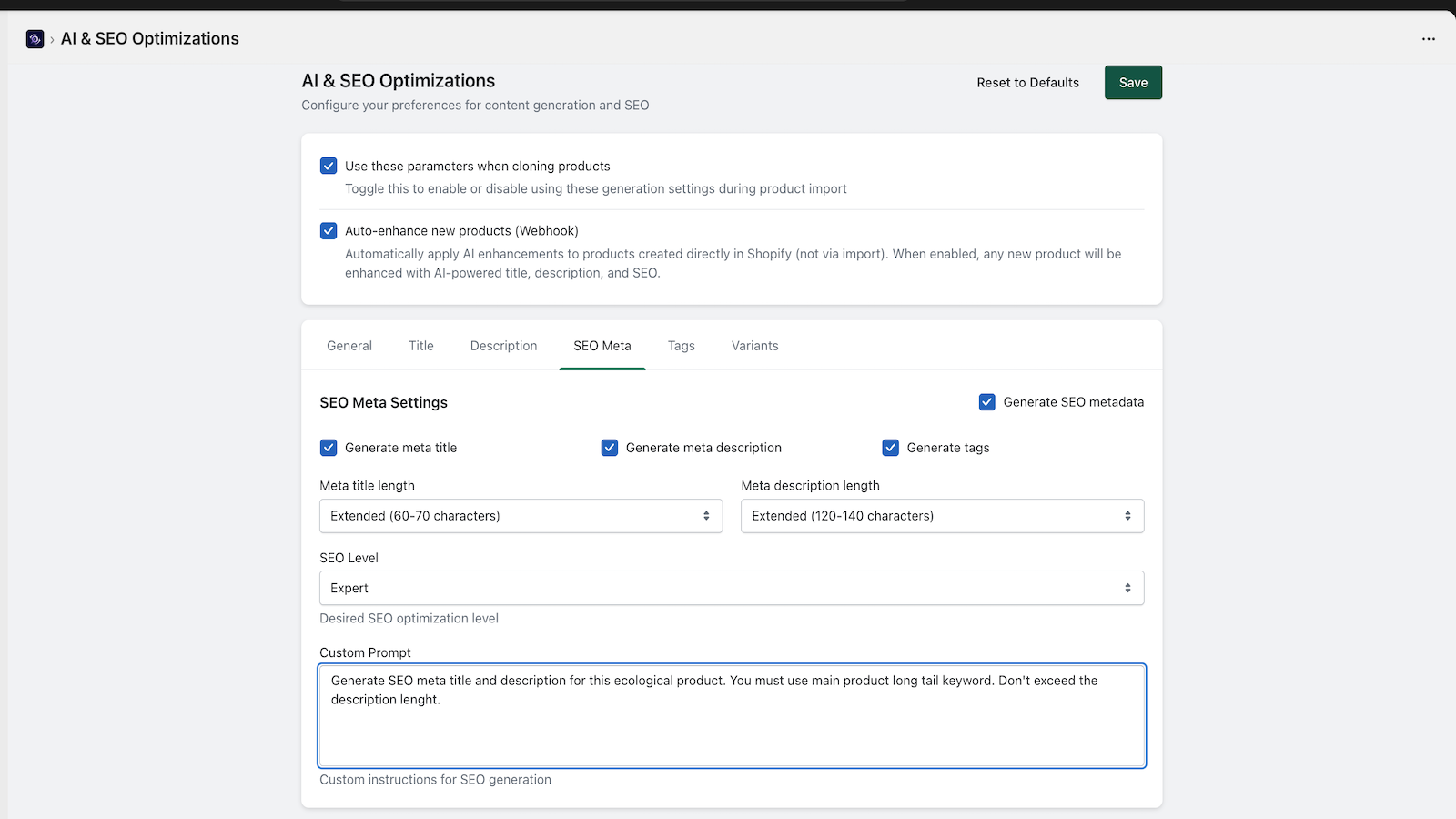 bulk SEO products metadatas optimizations