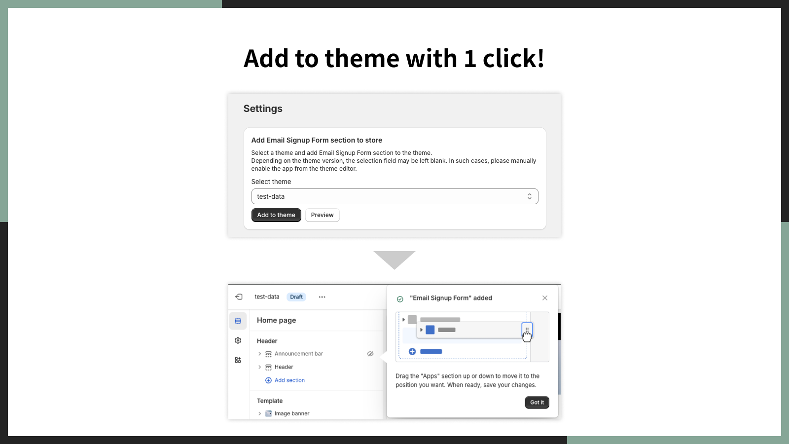 Add to theme with 1 click!