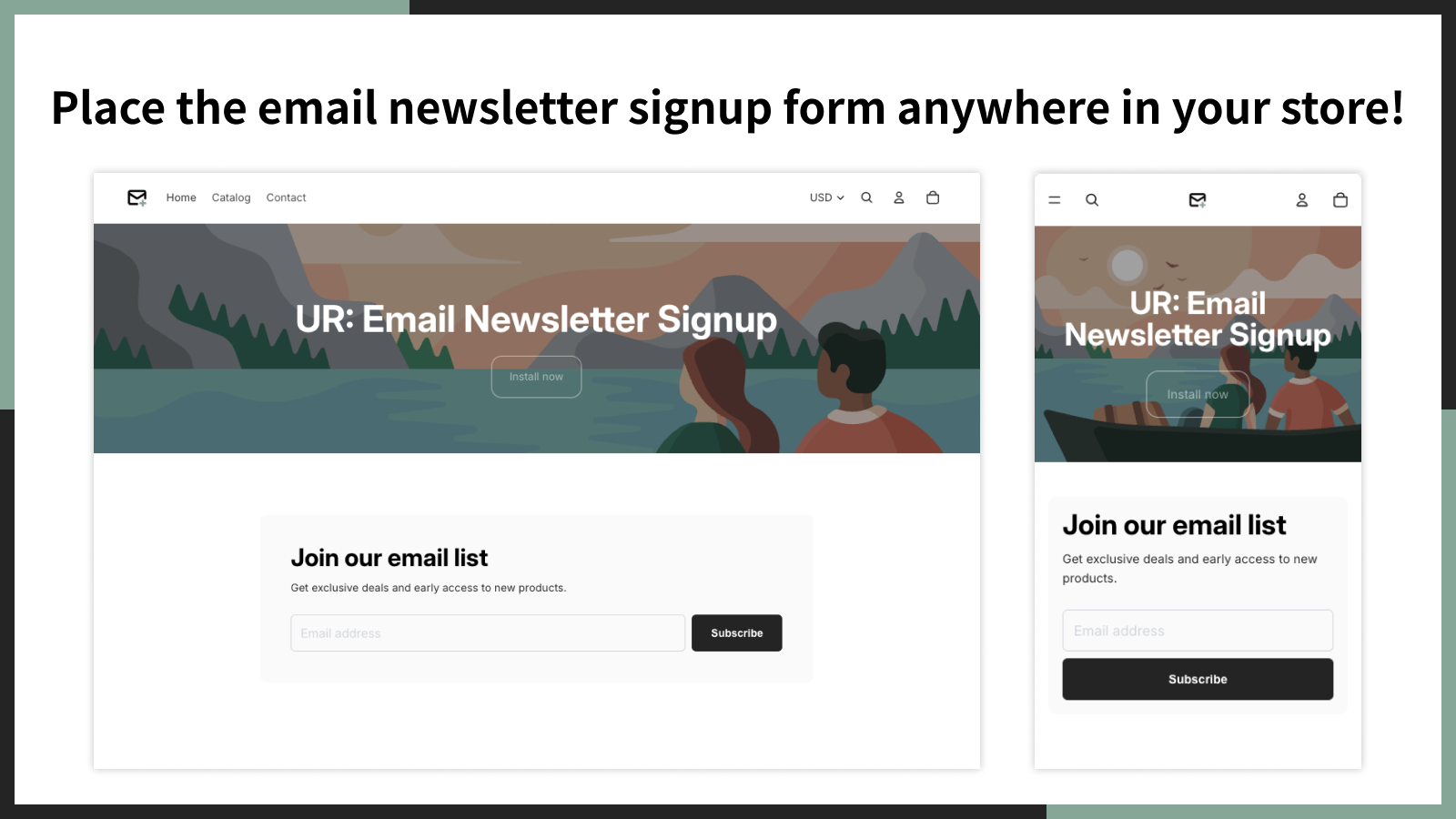 Place the email newsletter signup form anywhere in your store!
