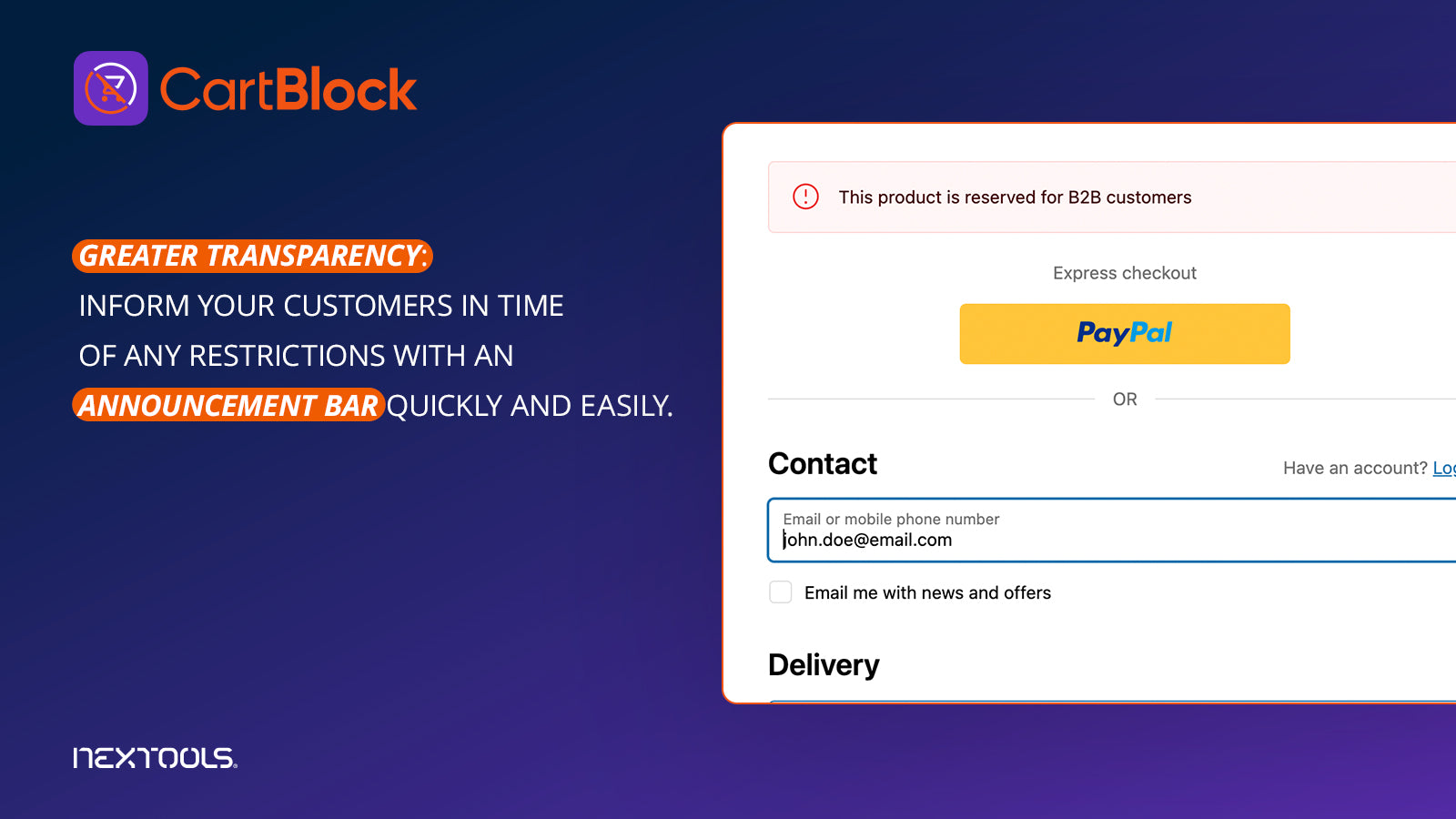 CartBlock Block &amp; Validate any purchase cart and checkout