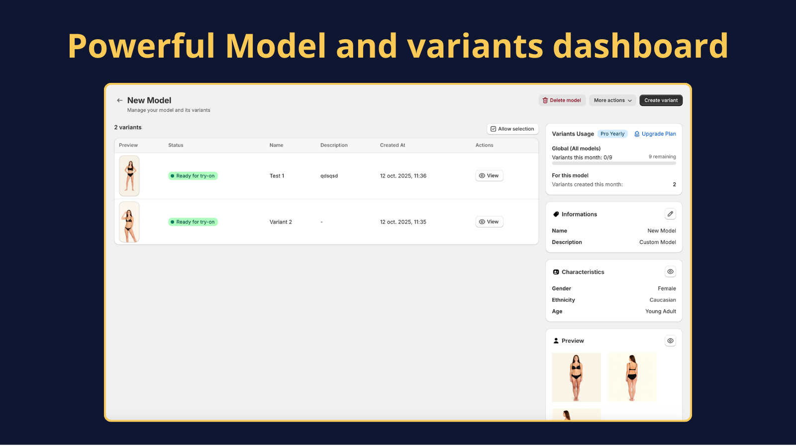 Apollon dashboard: AI models and variants ready for try-on