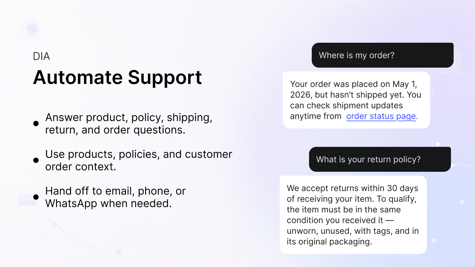 Dia AI Chatbot supports your customers