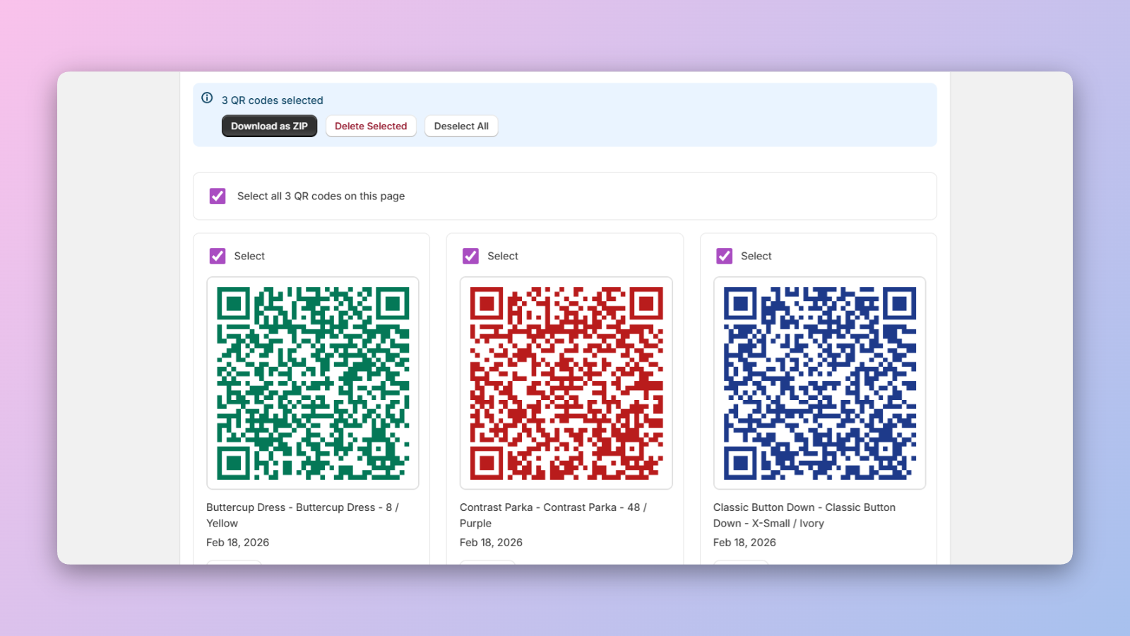 Bulk selection with download as ZIP option