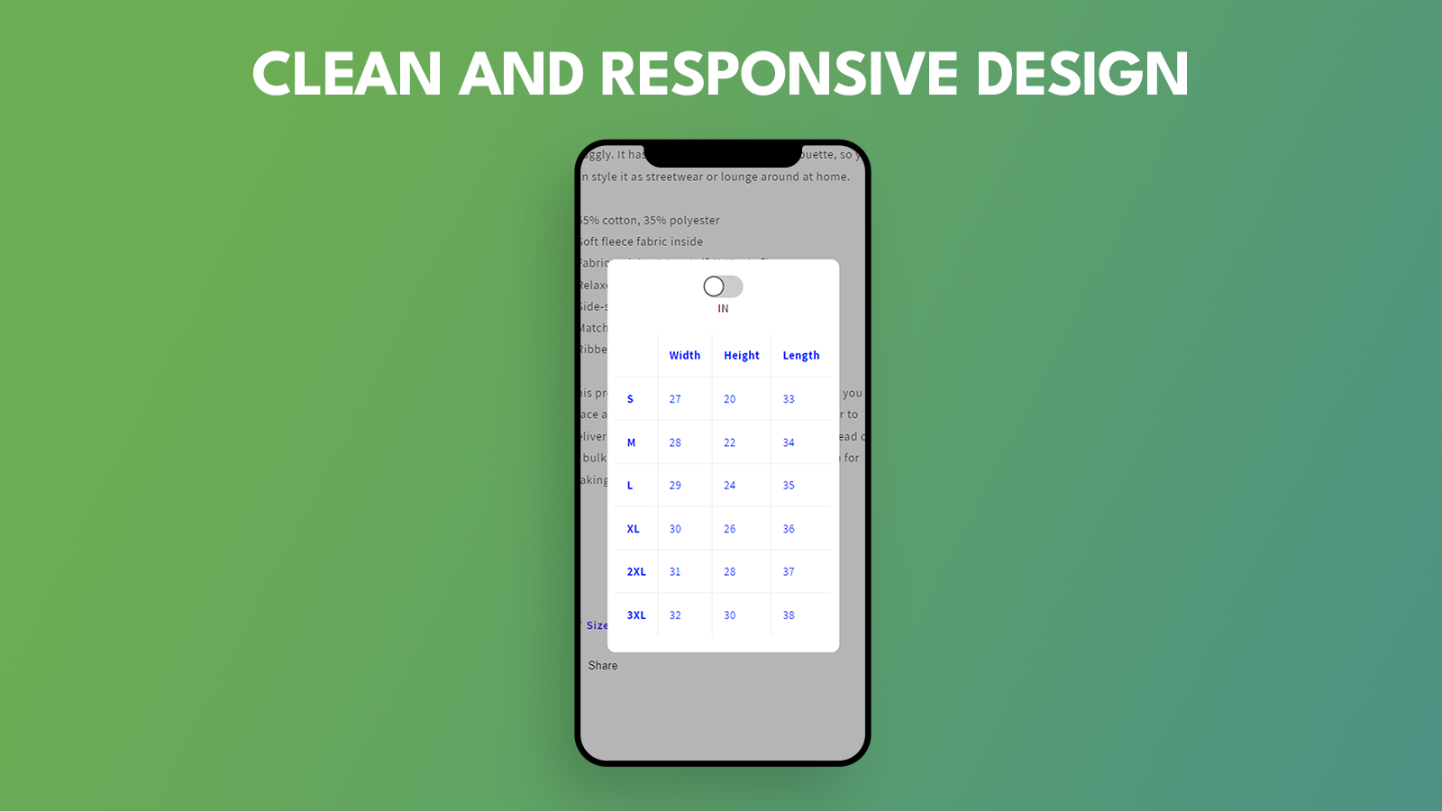 Size Chart for Printful Shopify App
