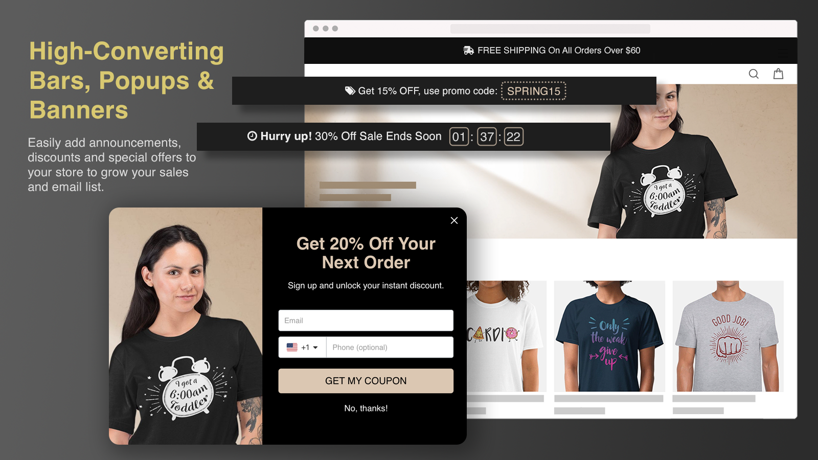 High-converting bars, banners, and popups
