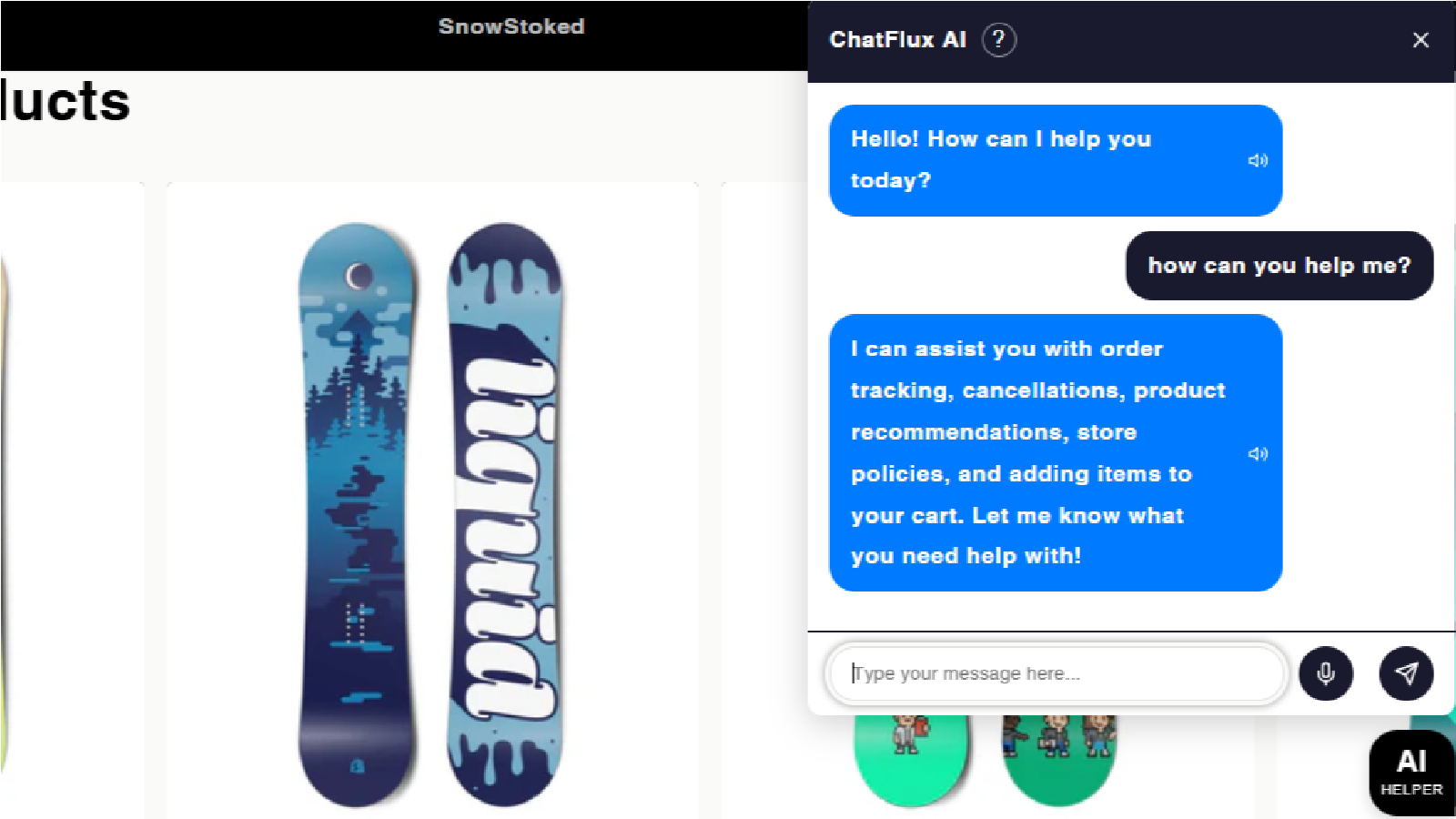 Chatbot explains support features like orders and cancellations
