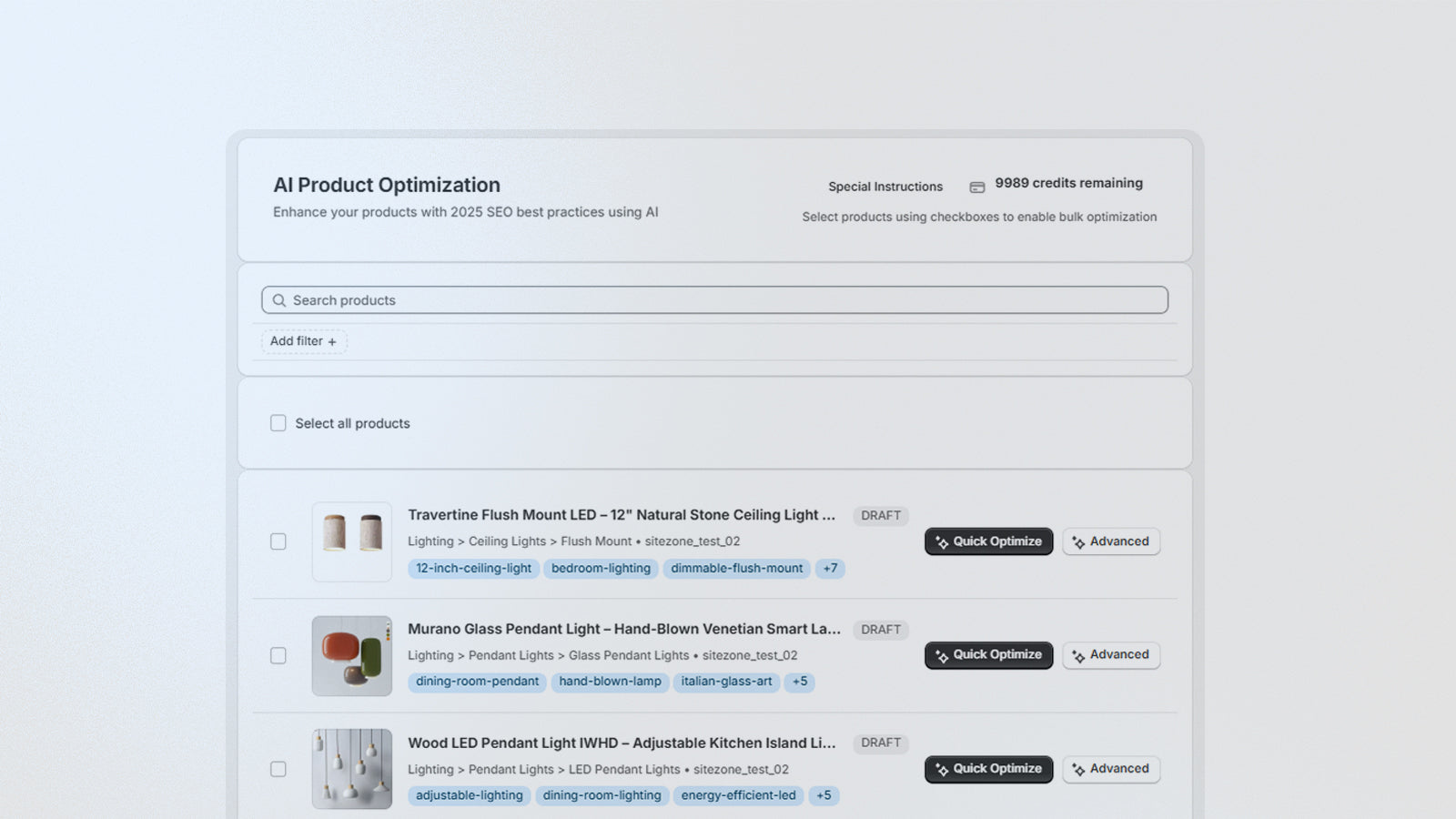 Import products directly from Shopify and add advanced filters