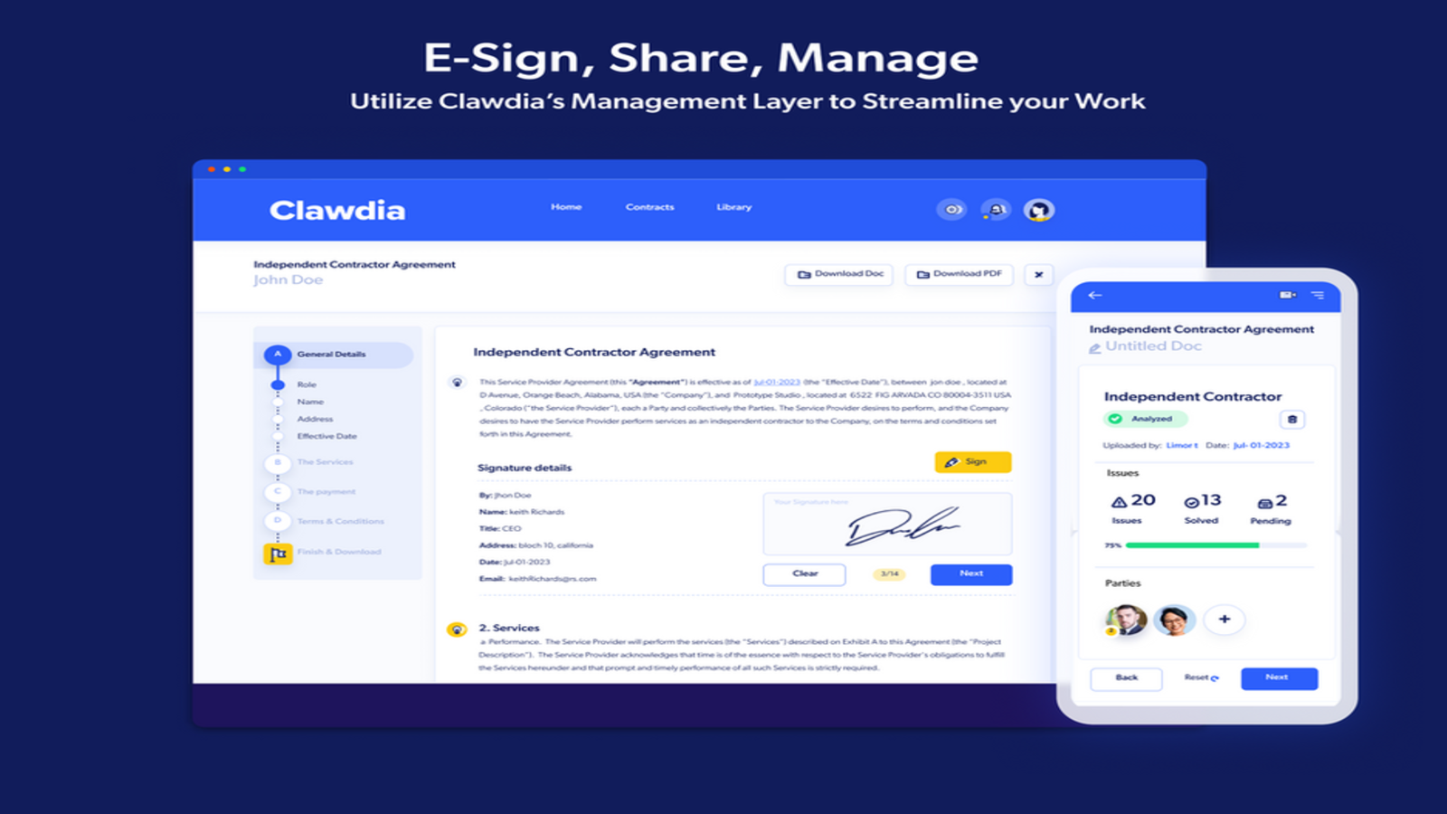 Use e-sign and sharing functionalities screenshot