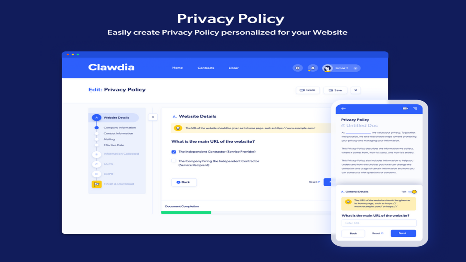 Create a privacy policies screenshot