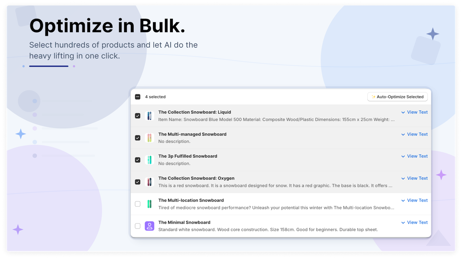 Optimize 100s of products in bulk within a few clicks