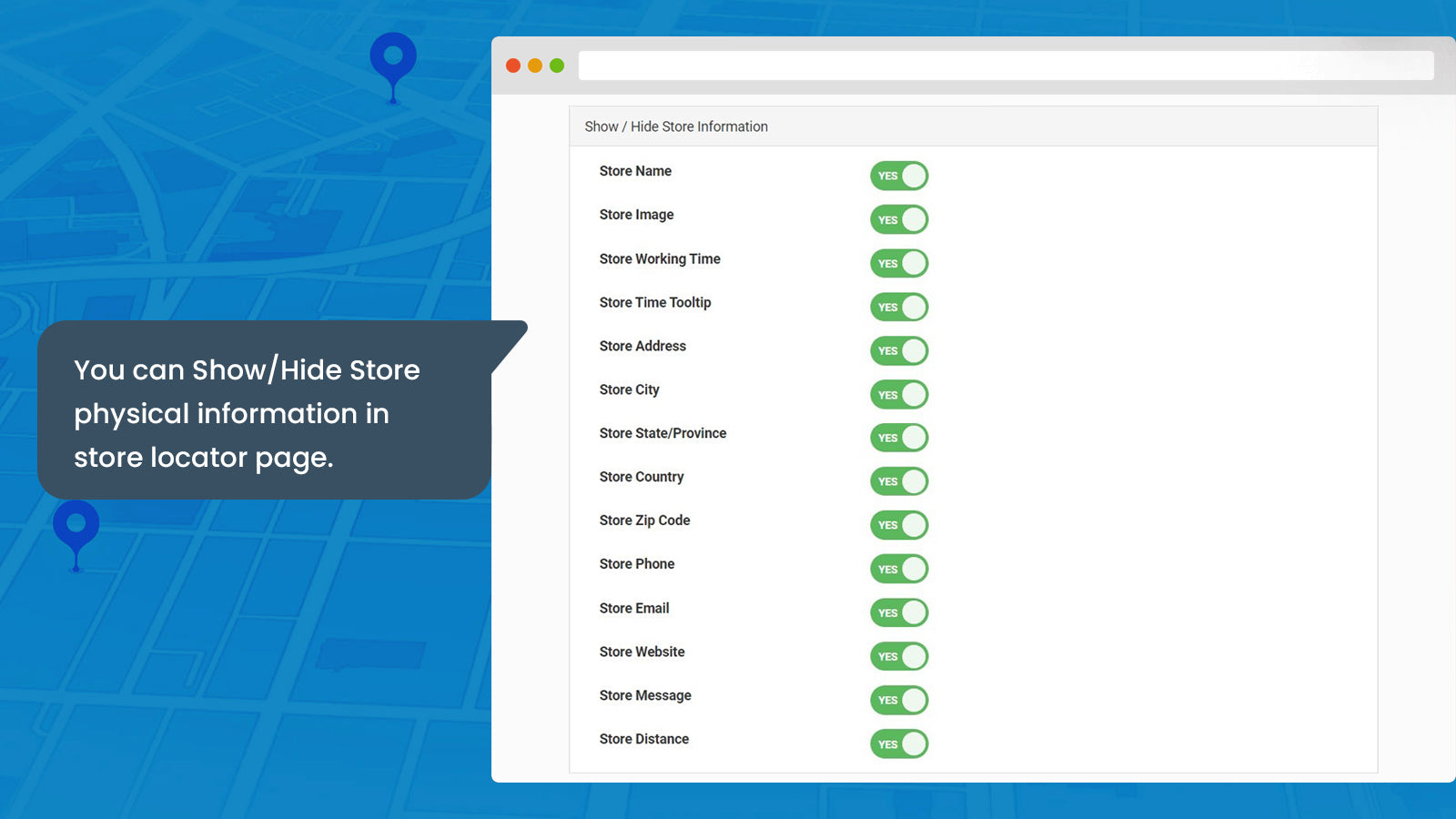 App backend - Show / Hide Store Information