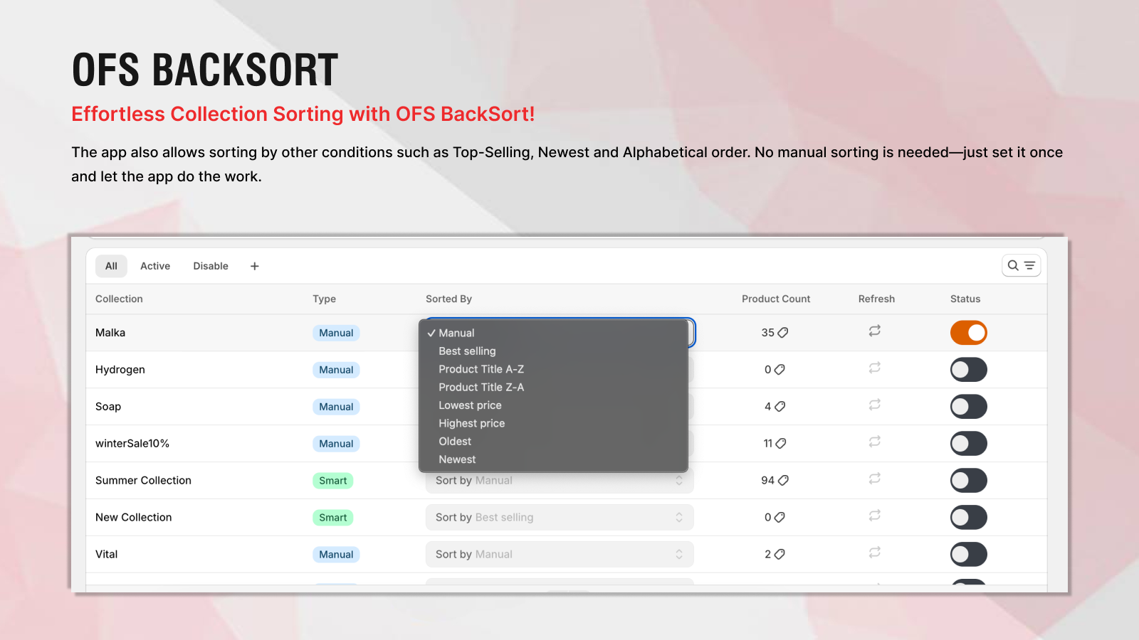 Apply smart sort filters (Best-Selling, Newest, etc.)