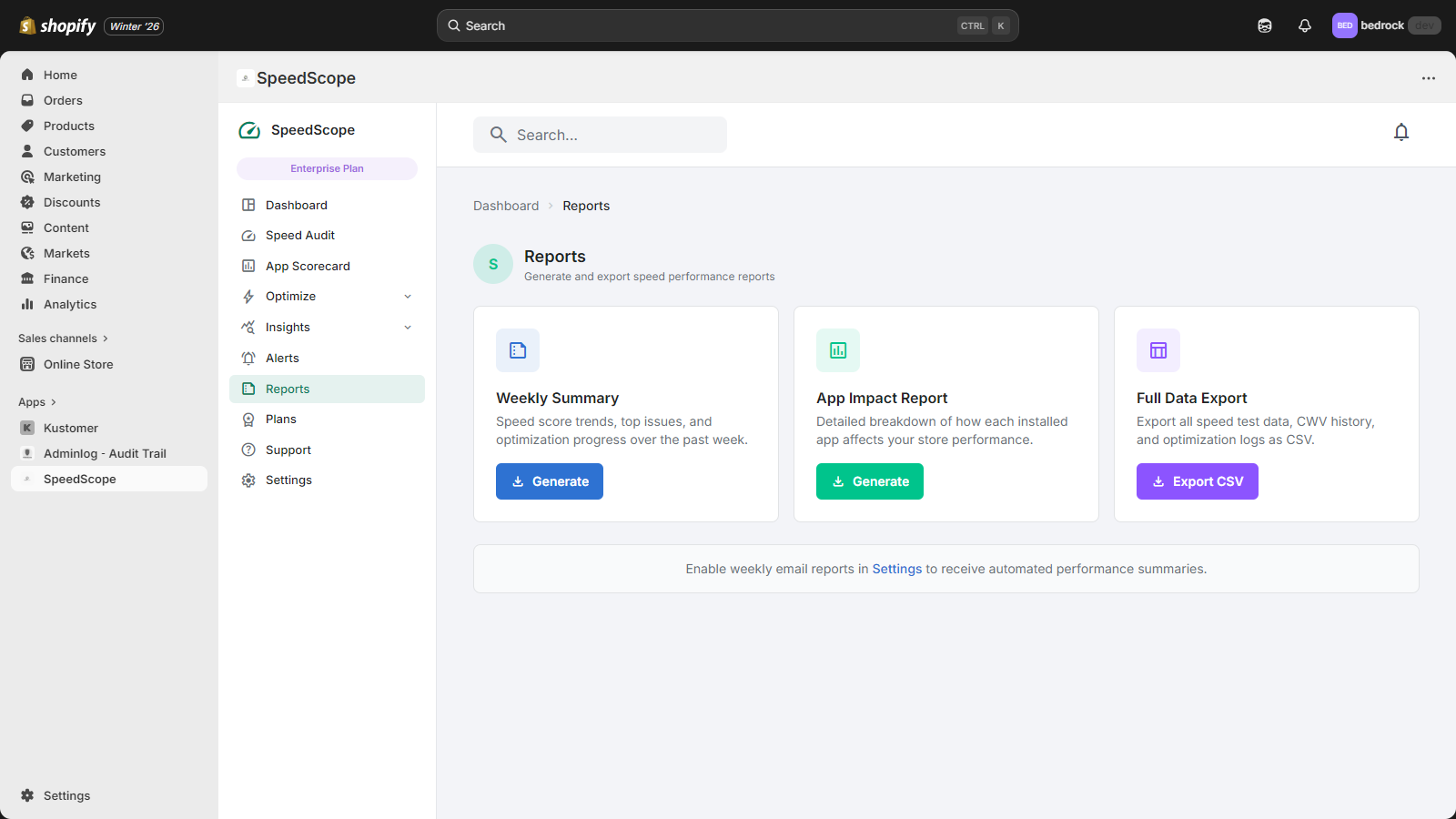 Weekly automated report and scan runs.