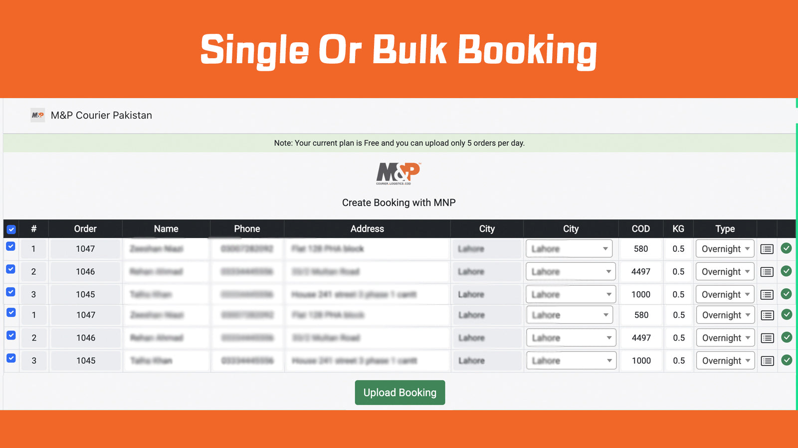 Single or Bulk Booking
