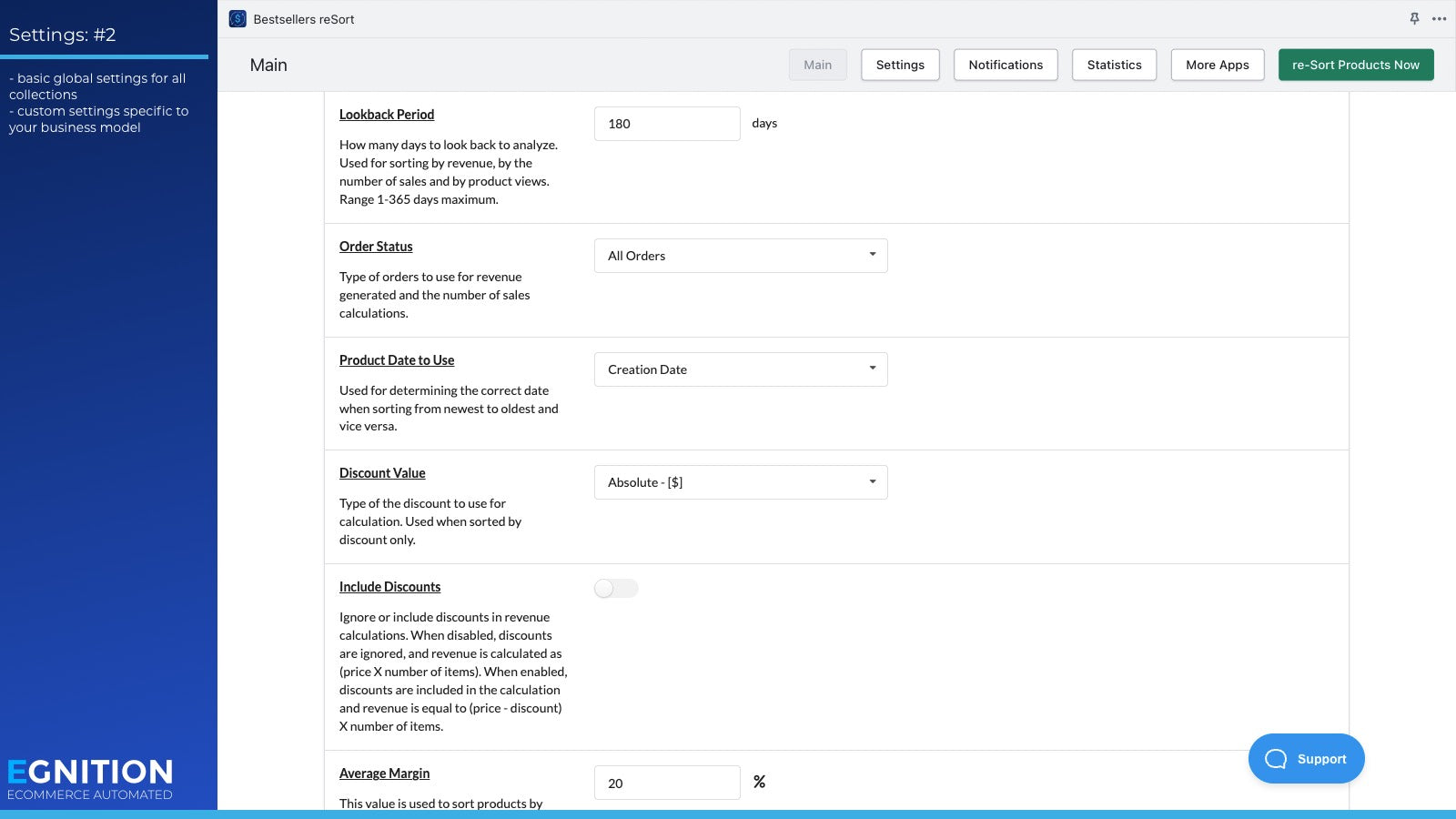 Basic settings for products sorting and online merchandizing.