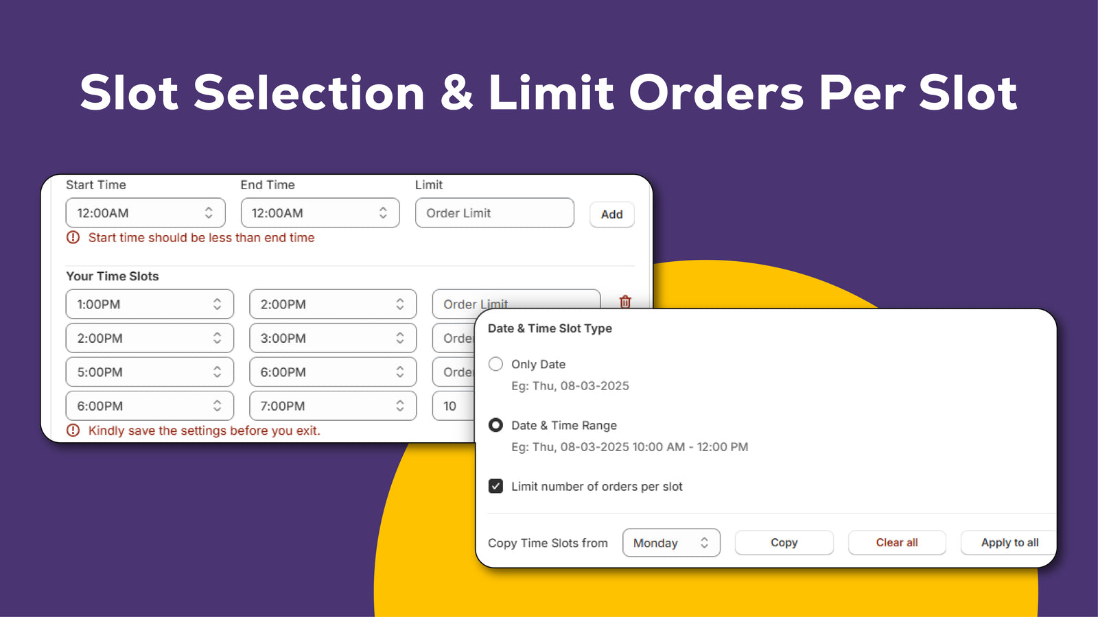 Slot and time selection