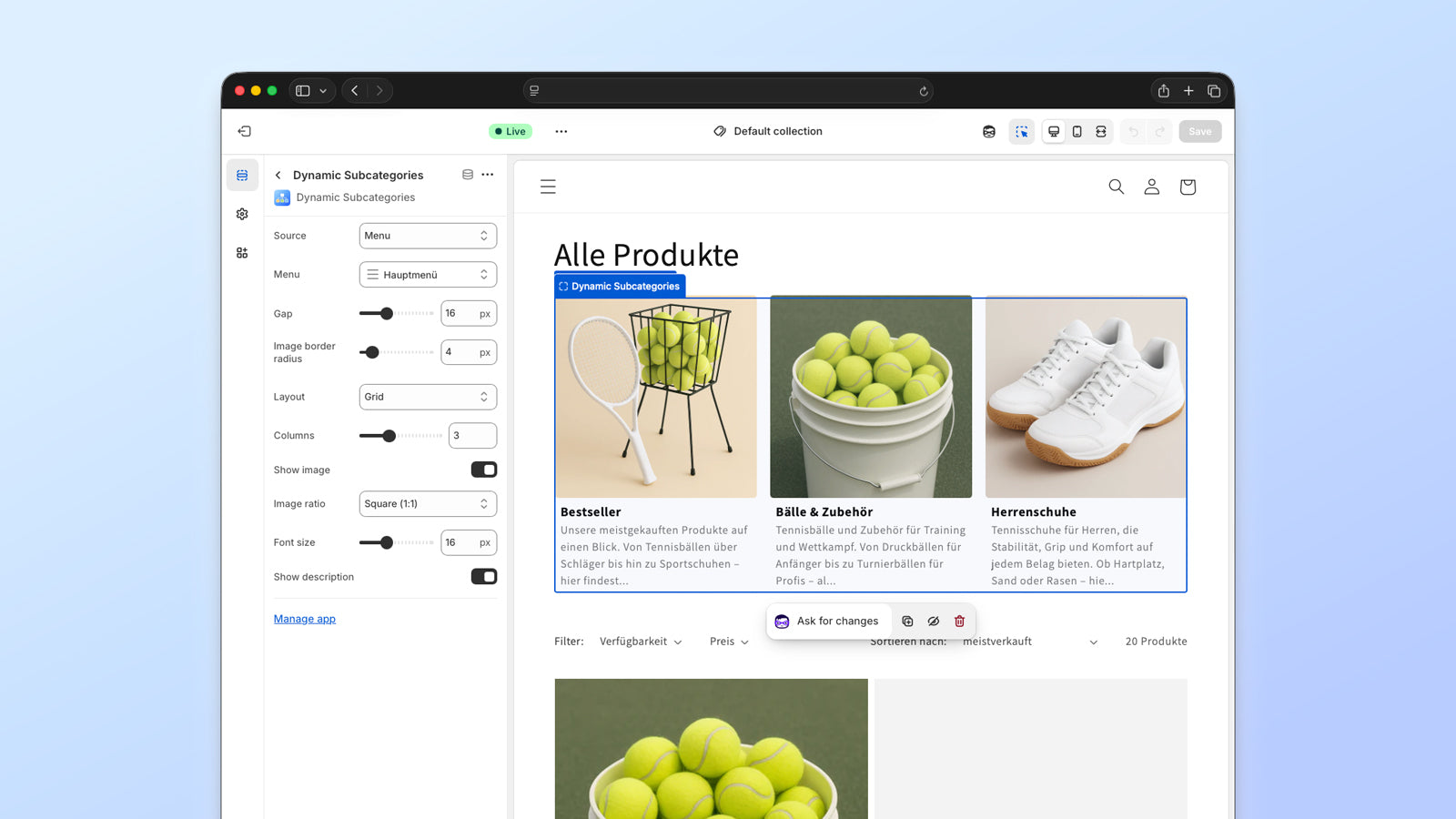  Subcategories shown as grid in Shopify theme editor preview