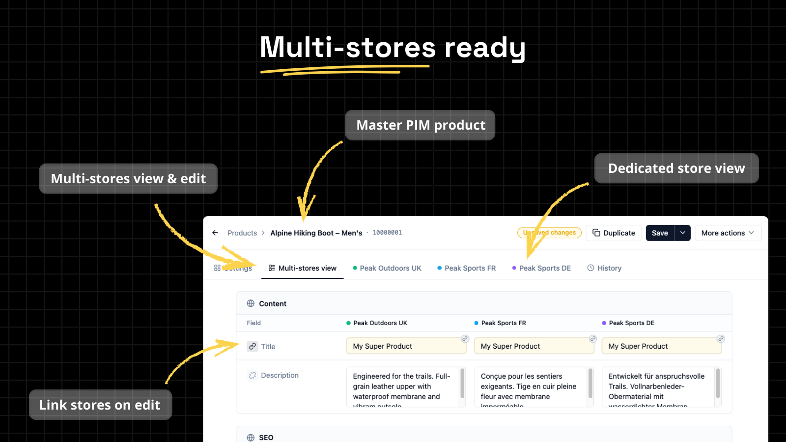 Shopify native multi-stores PIM