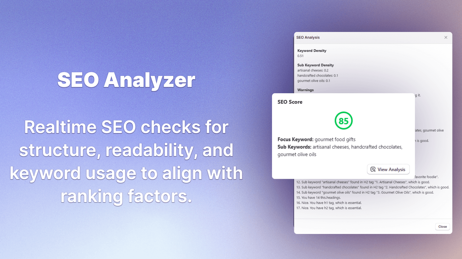 SEO checks for keyword usage to align with ranking factors.
